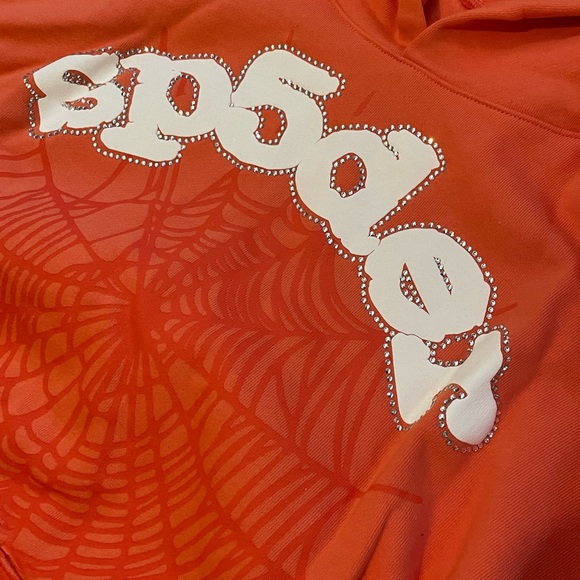 Orange Rhinestone Sp5der Web Full Tracksuit Set - Picture 2 of 4